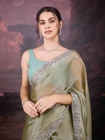 Thumbnail for Jyoti Fashion Women's Sea Green Jimmy Choo Sequins Embroidered Designer Saree with Blouse
