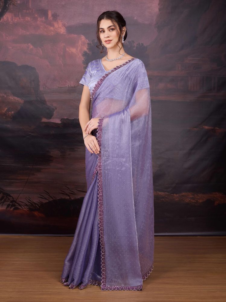 Jyoti Fashion Women's Light Purple Jimmy Choo Heavy Beads Work Designer Saree with Blouse
