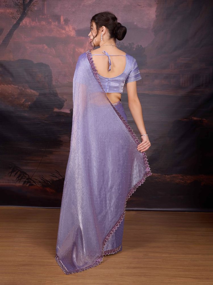 Jyoti Fashion Women's Light Purple Jimmy Choo Heavy Beads Work Designer Saree with Blouse