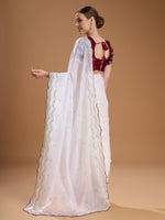 Thumbnail for Jyoti Fashion Women's White Jimmy Choo Sequins Embroidered Designer Saree with Blouse