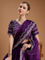 Thumbnail for Jyoti Fashion Women's Purple Jimmy Choo Sequins Embroidered Designer Saree with Blouse