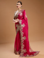 Thumbnail for Jyoti Fashion Women's Rani Pink Jimmy Choo Embroidered & Coding Designer Saree with Blouse