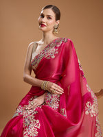 Thumbnail for Jyoti Fashion Women's Rani Pink Jimmy Choo Embroidered & Coding Designer Saree with Blouse