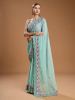Thumbnail for Jyoti Fashion Women's Sky Blue Chiffon Satin Embroidered Designer Saree with Blouse