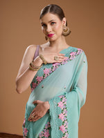 Thumbnail for Jyoti Fashion Women's Sky Blue Chiffon Satin Embroidered Designer Saree with Blouse