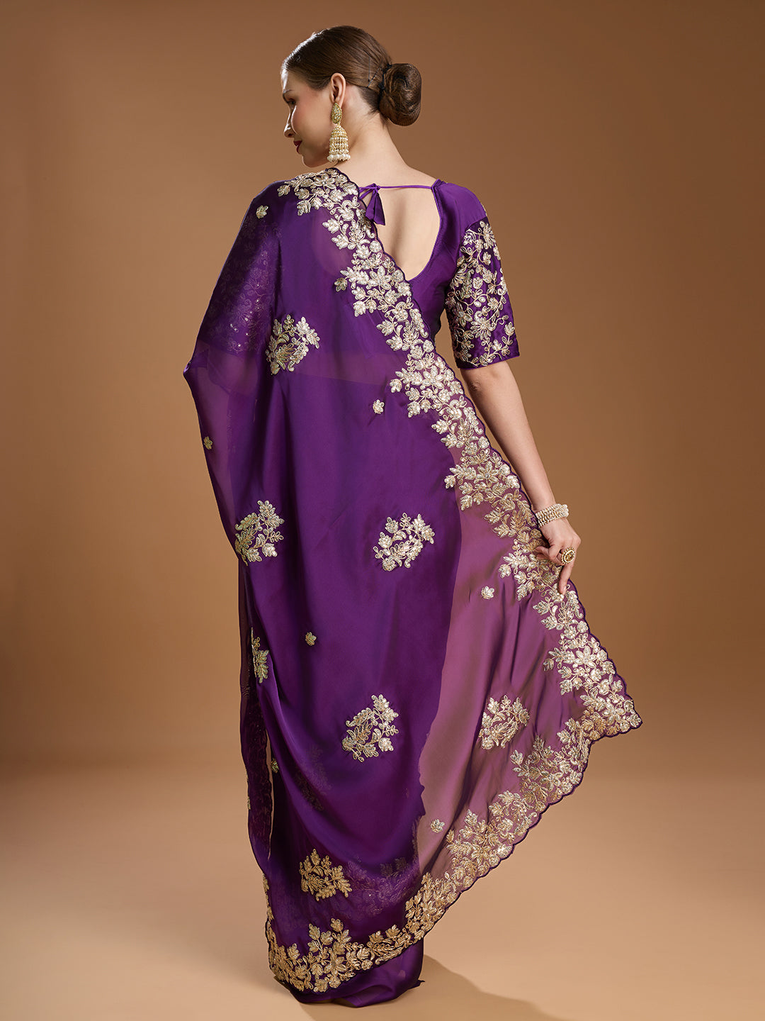Jyoti Fashion Women's Purple Jimmy Choo Embroidered & Coding Designer Saree with Blouse