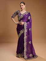 Thumbnail for Jyoti Fashion Women's Purple Jimmy Choo Embroidered & Coding Designer Saree with Blouse