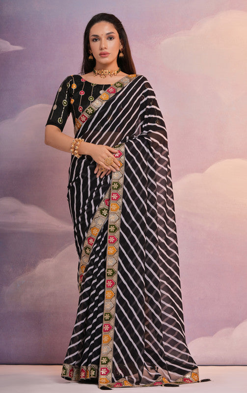 Jyoti Fashion Women's Black Coding Sequence Georgette Saree with Blouse - Distacart