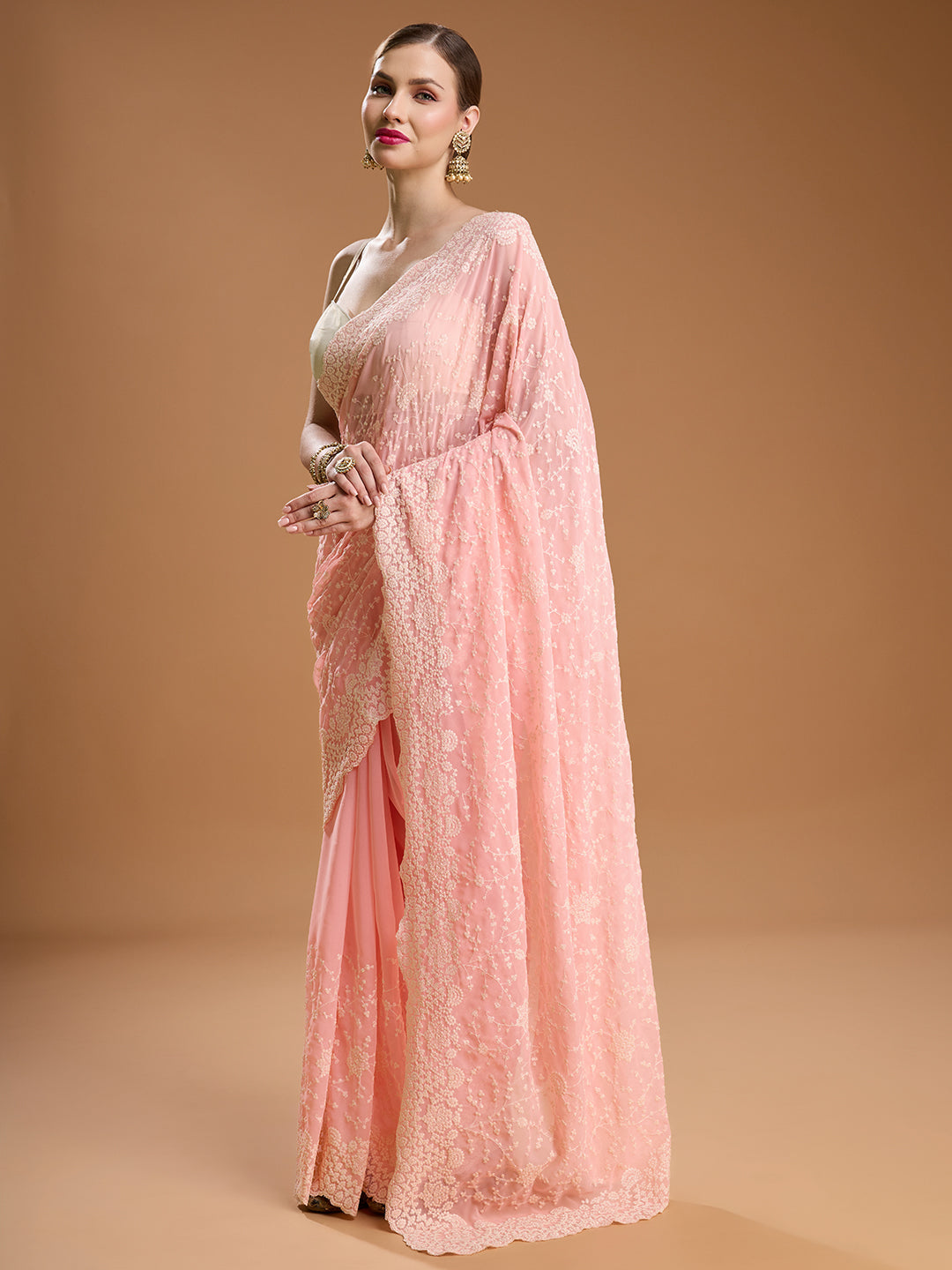 Jyoti Fashion Women's Baby Silk Georgette Embroidered Designer Saree with Blouse