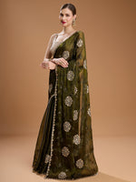 Thumbnail for Jyoti Fashion Women's Dark Green Jimmy Choo Sequins Embroidered Designer Saree with Blouse