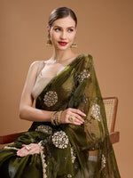 Thumbnail for Jyoti Fashion Women's Dark Green Jimmy Choo Sequins Embroidered Designer Saree with Blouse