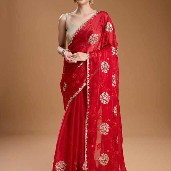 Jyoti Fashion Women's Maroon Jimmy Choo Sequins Embroidered Designer Saree with Blouse - Distacart