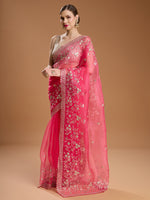 Thumbnail for Jyoti Fashion Women's Pink Net Sequins Embroidered Designer Saree with Blouse
