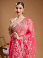 Thumbnail for Jyoti Fashion Women's Pink Net Sequins Embroidered Designer Saree with Blouse