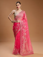 Thumbnail for Jyoti Fashion Women's Pink Net Sequins Embroidered Designer Saree with Blouse