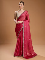 Thumbnail for Jyoti Fashion Women's Gajri Red Jimmy Choo Sequins Embroidered Designer Saree with Blouse