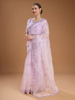 Thumbnail for Jyoti Fashion Women's Light Purple Net Sequins Embroidered Designer Saree with Blouse