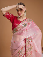 Thumbnail for Jyoti Fashion Women's Baby Pink Jimmy Choo Sequins Coding Embroidered Designer Saree with Blouse