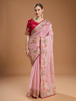 Thumbnail for Jyoti Fashion Women's Baby Pink Jimmy Choo Sequins Coding Embroidered Designer Saree with Blouse