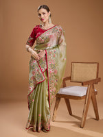 Thumbnail for Jyoti Fashion Women's Sea Green Jimmy Choo Sequins Coding Embroidered Designer Saree with Blouse