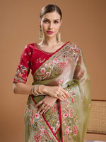 Thumbnail for Jyoti Fashion Women's Sea Green Jimmy Choo Sequins Coding Embroidered Designer Saree with Blouse