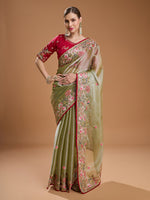 Thumbnail for Jyoti Fashion Women's Sea Green Jimmy Choo Sequins Coding Embroidered Designer Saree with Blouse