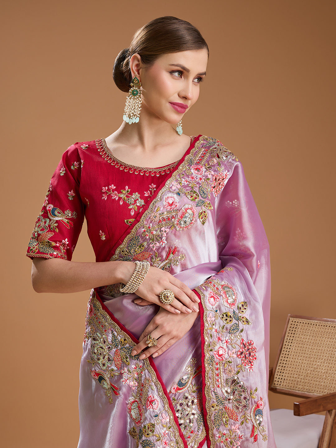 Jyoti Fashion Women's Purple Jimmy Choo Sequins Coding Embroidered Designer Saree with Blouse