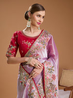 Thumbnail for Jyoti Fashion Women's Purple Jimmy Choo Sequins Coding Embroidered Designer Saree with Blouse