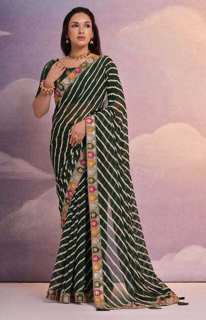 Jyoti Fashion Women's Green Coding Sequence Georgette Saree with Blouse - Distacart
