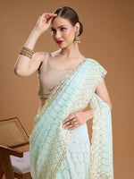 Thumbnail for Jyoti Fashion Women's Sky Blue Georgette Sequins Embroidered Designer Saree with Blouse
