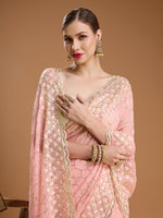 Thumbnail for Jyoti Fashion Women's Peach Georgette Sequins Embroidered Designer Saree with Blouse