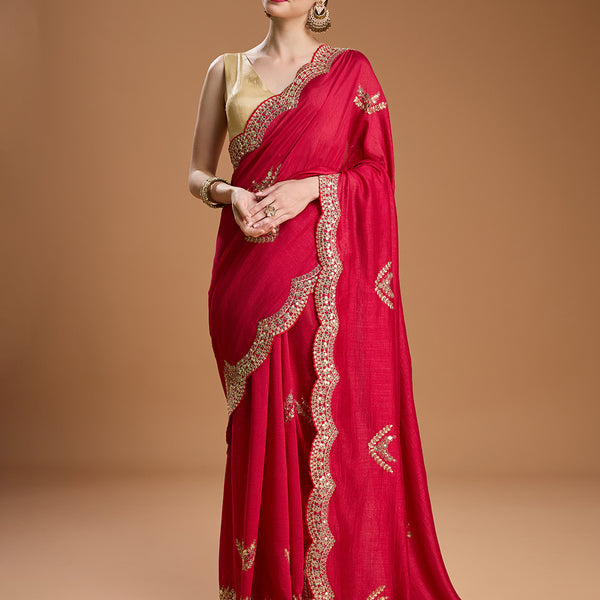 Jyoti Fashion Women's Maroon Chiffon Satin Sequins Embroidered Designer Saree with Blouse - Distacart