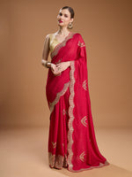 Thumbnail for Jyoti Fashion Women's Maroon Chiffon Satin Sequins Embroidered Designer Saree with Blouse