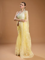 Thumbnail for Jyoti Fashion Women's Yellow Net Sequins Embroidered Designer Saree with Blouse