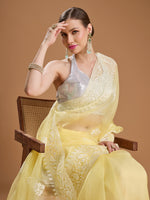 Thumbnail for Jyoti Fashion Women's Yellow Net Sequins Embroidered Designer Saree with Blouse