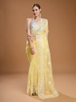 Thumbnail for Jyoti Fashion Women's Yellow Net Sequins Embroidered Designer Saree with Blouse