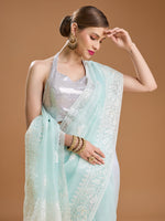 Thumbnail for Jyoti Fashion Women's Sky Blue Net Sequins Embroidered Designer Saree with Blouse