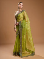 Thumbnail for Jyoti Fashion Women's Green Organza Sequins Embroidered Designer Saree with Blouse