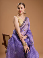 Thumbnail for Jyoti Fashion Women's Purple Organza Sequins Embroidered Designer Saree with Blouse
