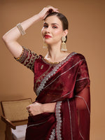 Thumbnail for Jyoti Fashion Women's Brown Jimmy Choo Sequins Embroidered Designer Saree with Blouse