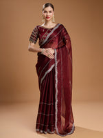 Thumbnail for Jyoti Fashion Women's Brown Jimmy Choo Sequins Embroidered Designer Saree with Blouse