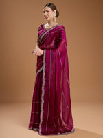Thumbnail for Jyoti Fashion Women's Wine Jimmy Choo Sequins Embroidered Designer Saree with Blouse