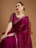 Thumbnail for Jyoti Fashion Women's Wine Jimmy Choo Sequins Embroidered Designer Saree with Blouse