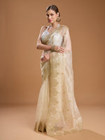 Thumbnail for Jyoti Fashion Women's Cream Net Sequins Embroidered Designer Saree with Blouse