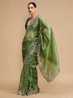 Thumbnail for Jyoti Fashion Women's Mehendi Art Silk Sequins Embroidered Designer Saree with Blouse