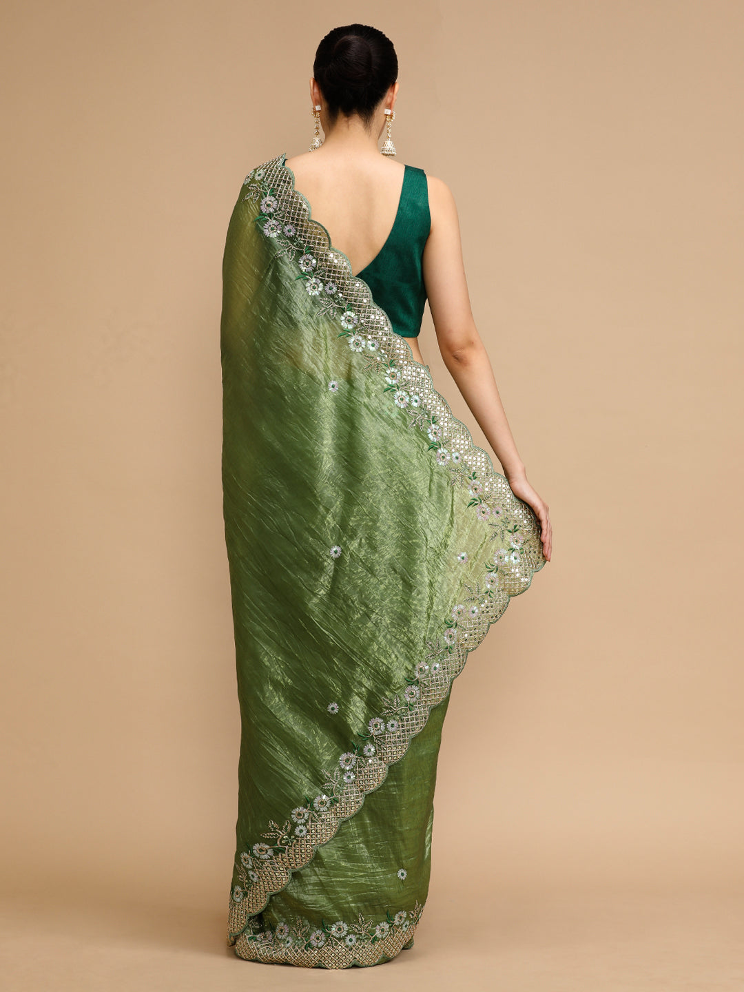 Jyoti Fashion Women's Mehendi Art Silk Sequins Embroidered Designer Saree with Blouse