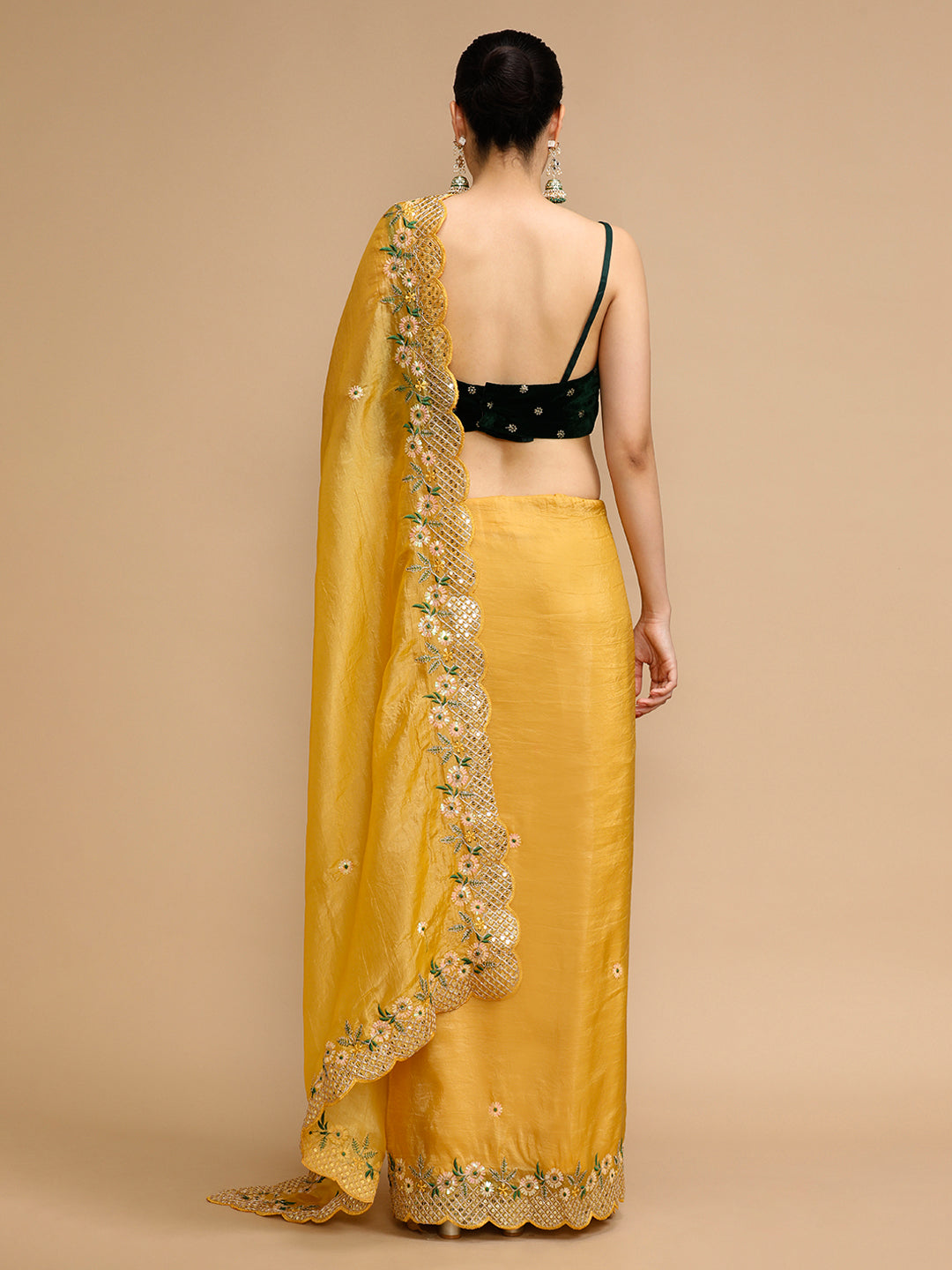 Jyoti Fashion Women's Yellow Art Silk Sequins Embroidered Designer Saree with Blouse