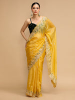 Thumbnail for Jyoti Fashion Women's Yellow Art Silk Sequins Embroidered Designer Saree with Blouse