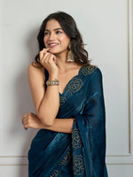 Thumbnail for Jyoti Fashion Women's Morpich Fandy Satin Handwork Designer Saree with Blouse