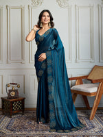 Thumbnail for Jyoti Fashion Women's Morpich Fandy Satin Handwork Designer Saree with Blouse